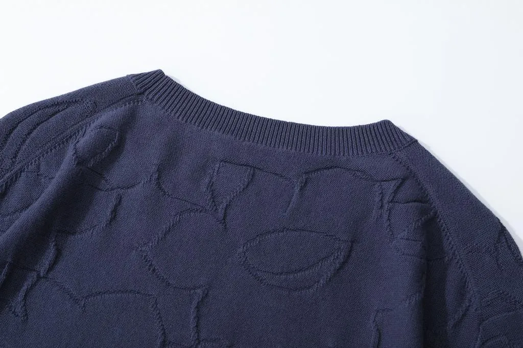 Crew Neck Summer Knit Top - Navy Crowded Daffodils