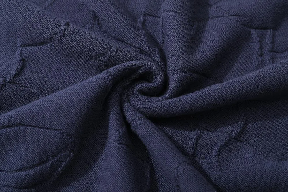 Crew Neck Summer Knit Top - Navy Crowded Daffodils