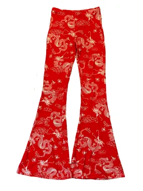 Crimson Dragon Flared Legging Pants