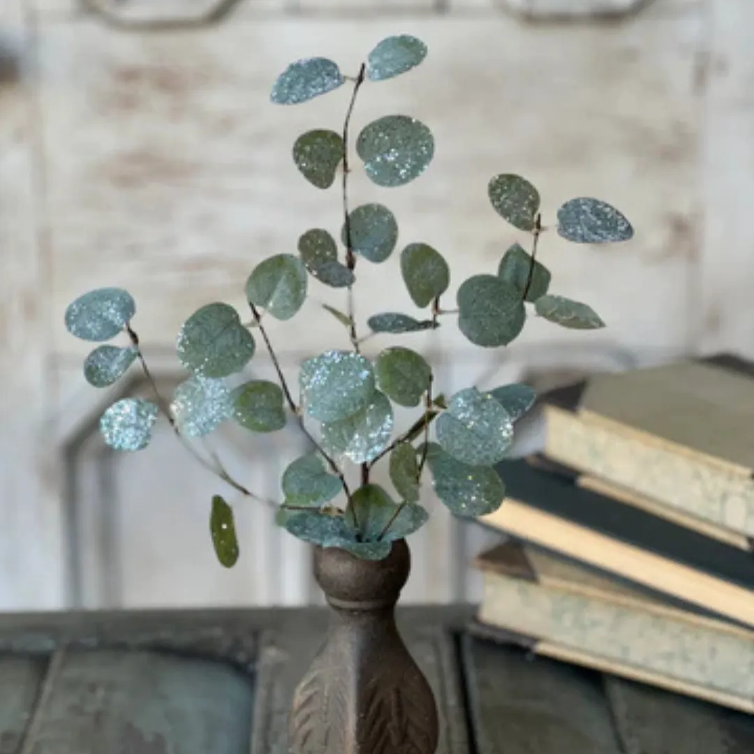 Crisp Air Eucalyptus Pick With Frost Effect, 14", Green With Glitter