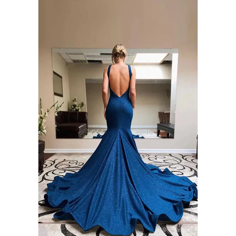 Cross Neck Cut Outs Backless Sparkly Long Prom Evening Dress