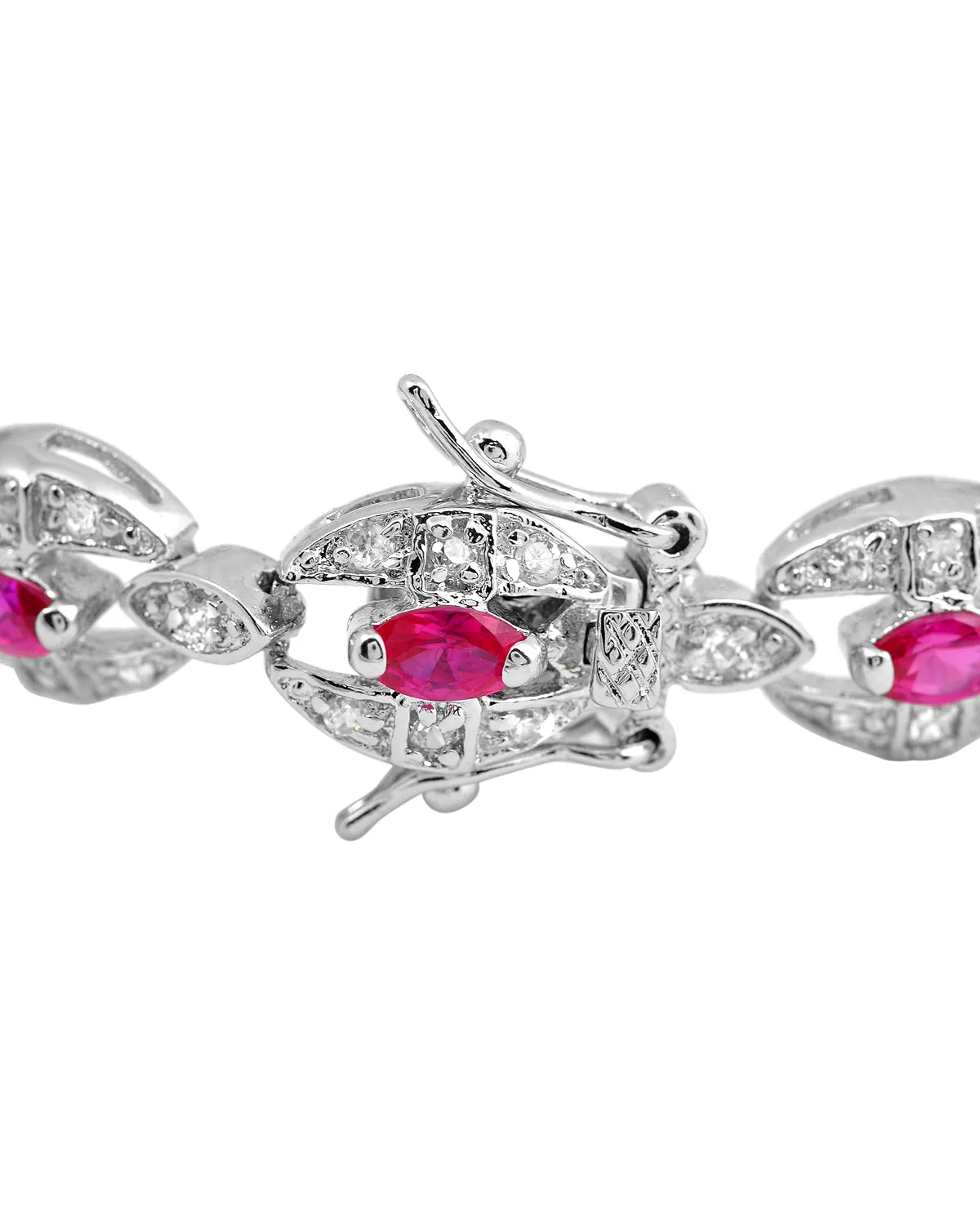 Cubic Zirconia Sterling Silver Red Cubic Zirconia Link Fashion Bracelet