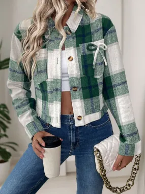 Dark Green Color Block Button Up Jacket | Fall Outerwear | Winter Coat
