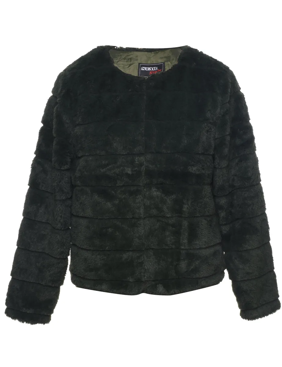 Dark Green Faux Fur Coat - M