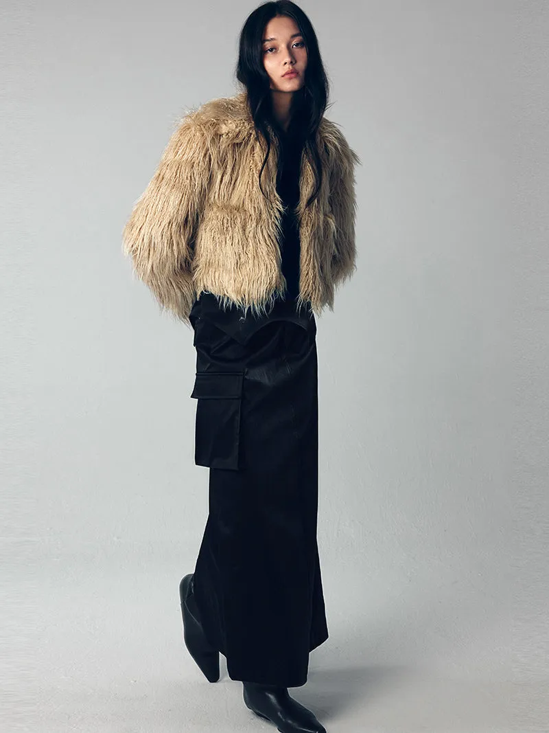 Denim Leather Straight Long Skirt