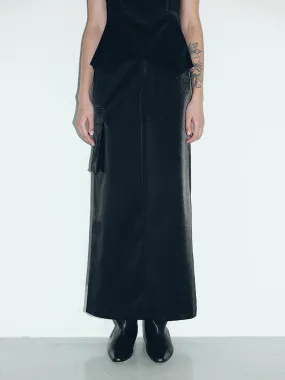 Denim Leather Straight Long Skirt