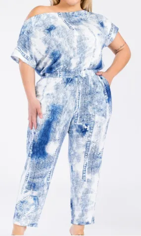 Denim Print Curvy Jumpsuit