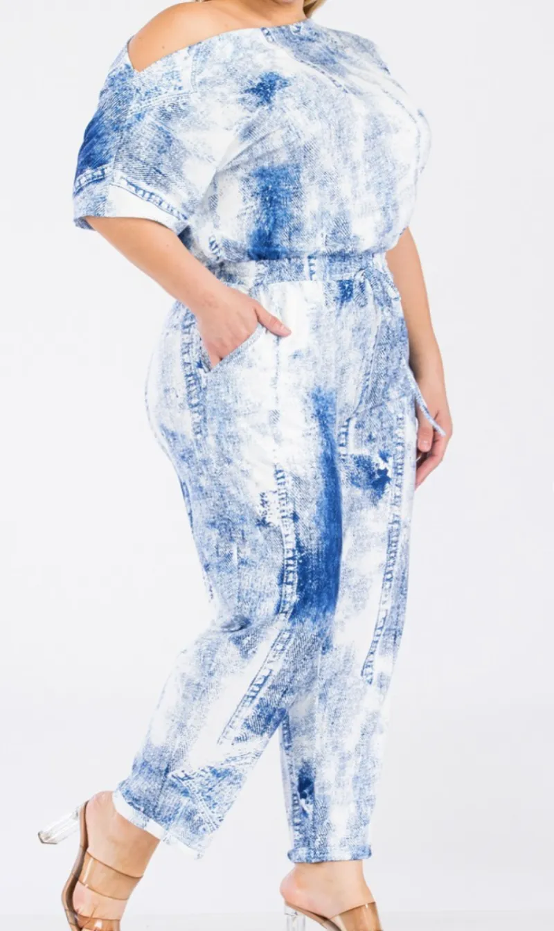 Denim Print Curvy Jumpsuit