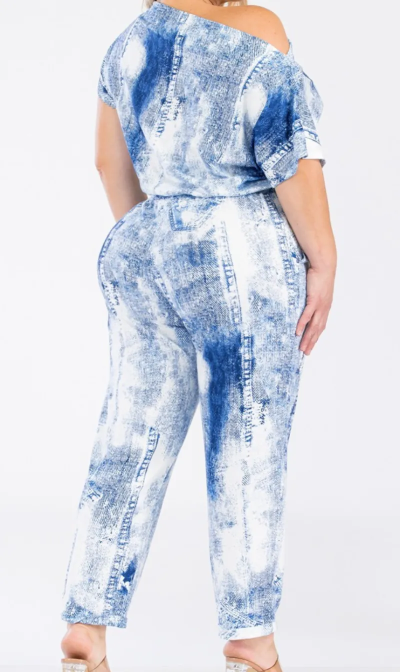 Denim Print Curvy Jumpsuit