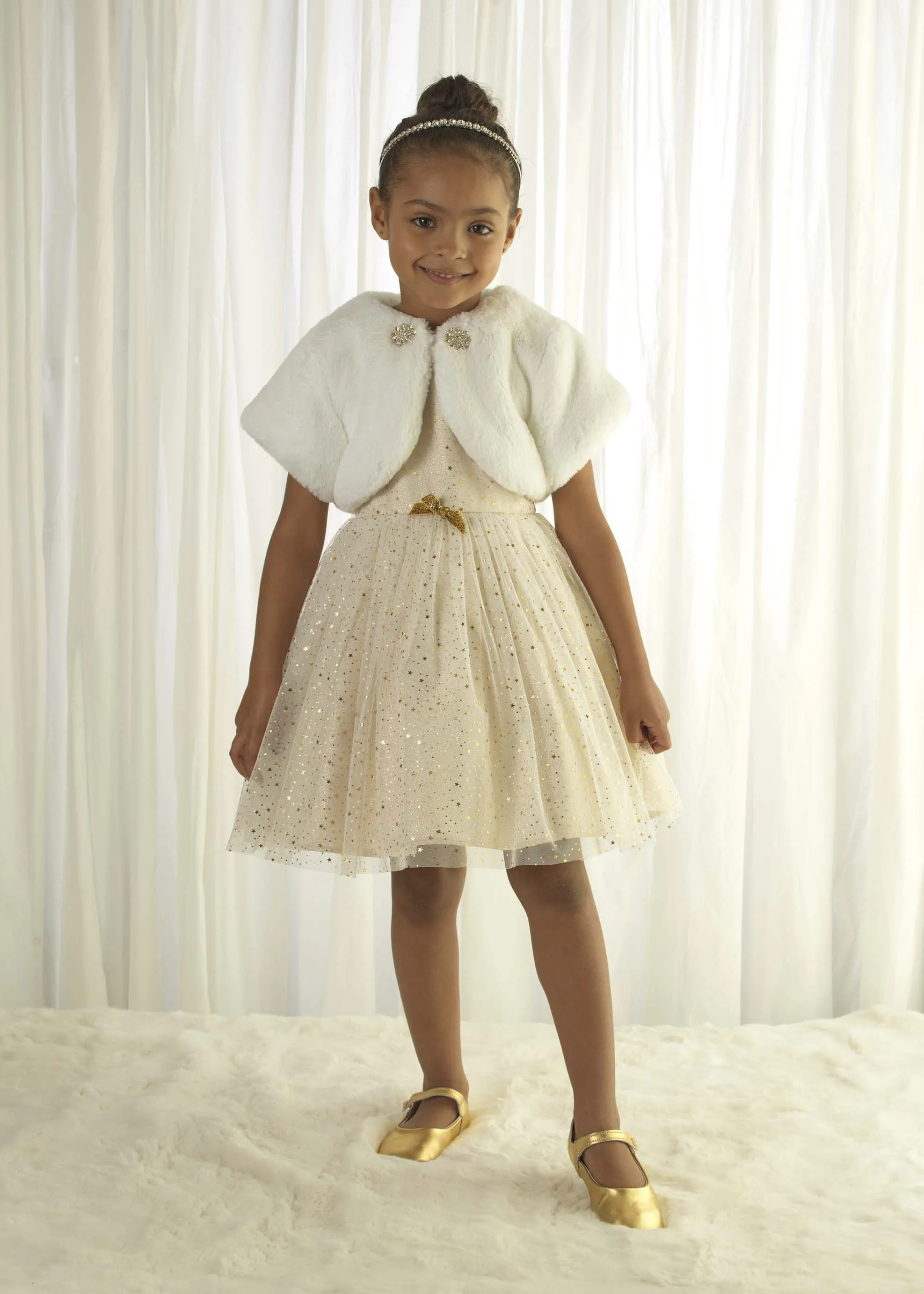 Diamanté Faux Fur Bolero Ivory