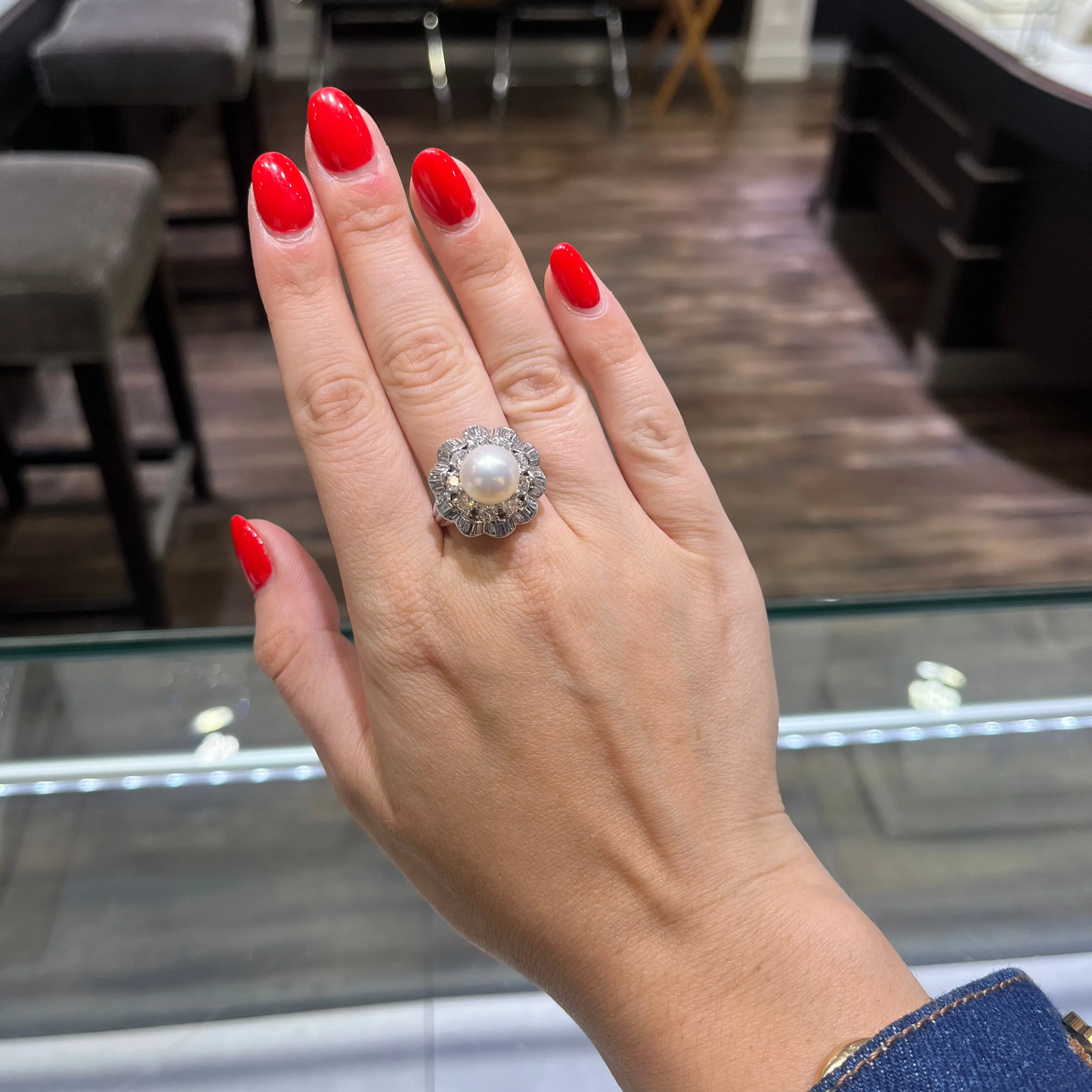 Diamond & Pearl Flower Ring