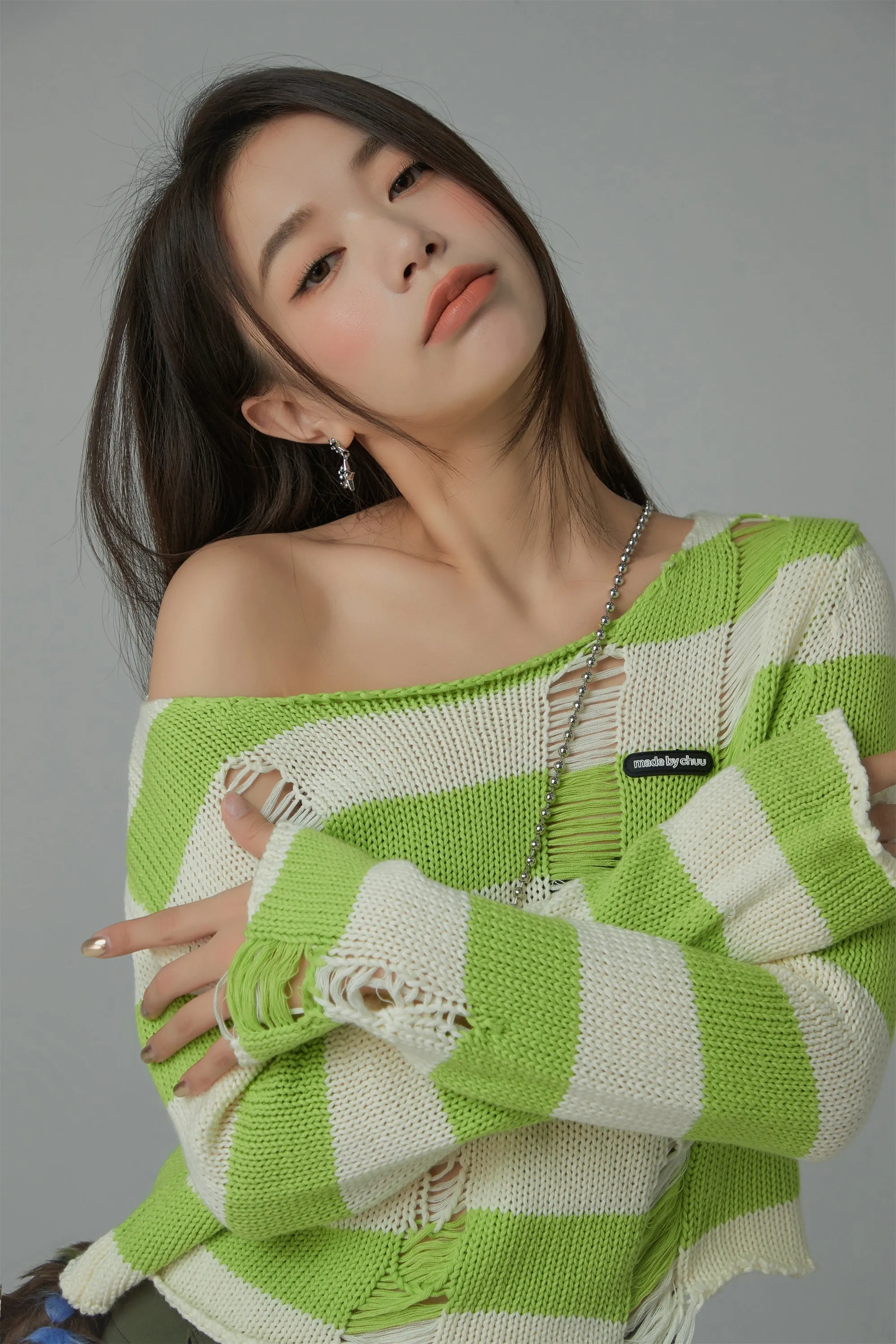 Distressed Stripe Crop Knit Top