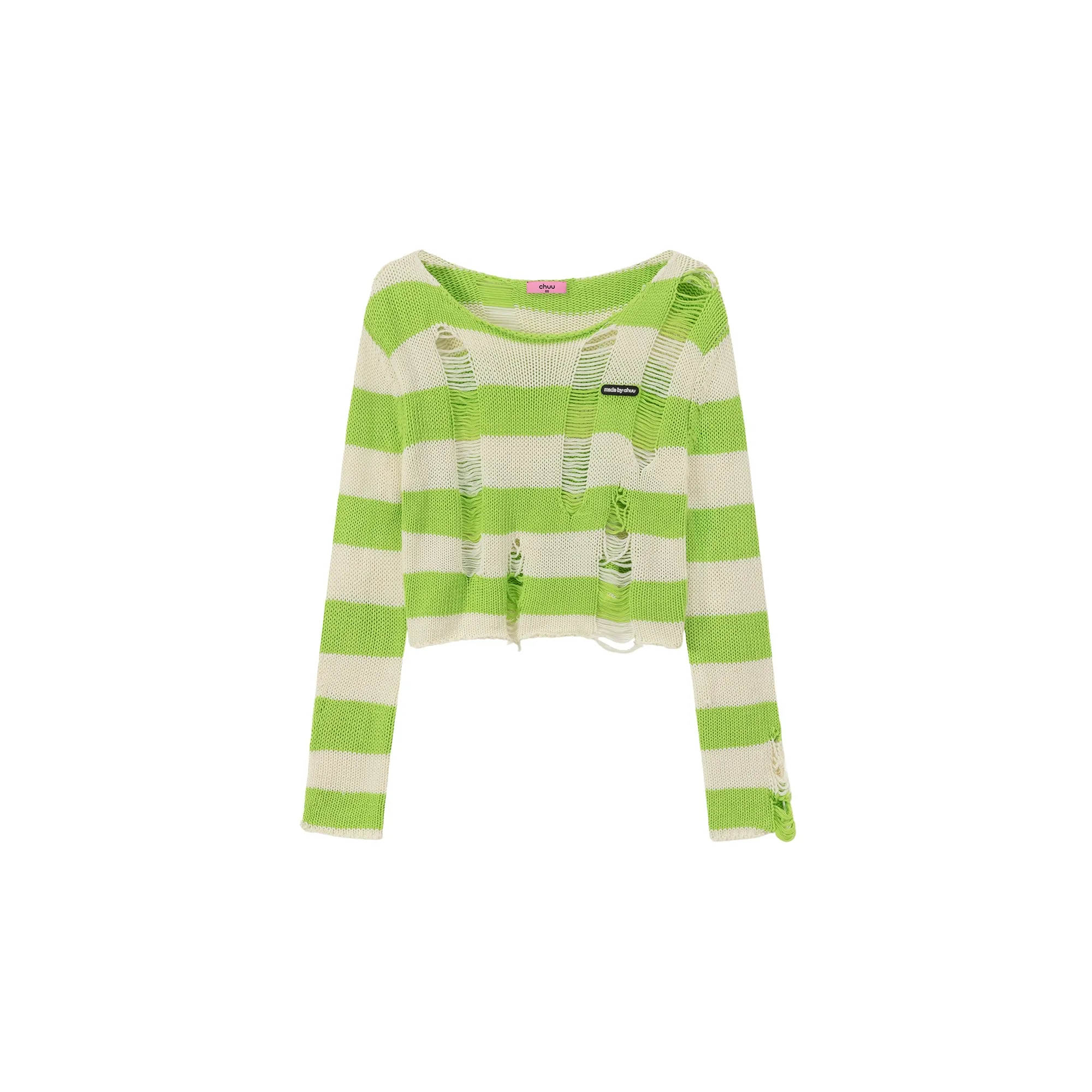 Distressed Stripe Crop Knit Top