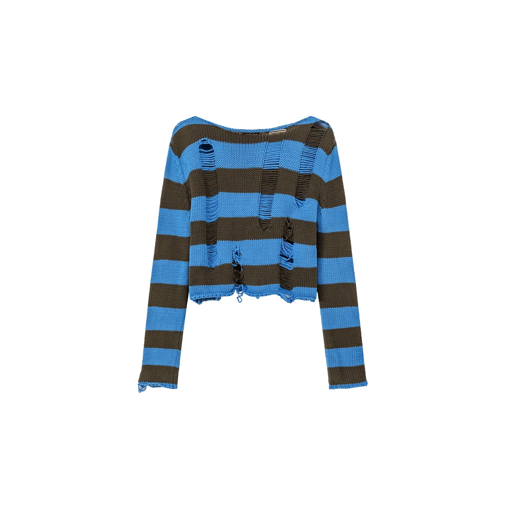 Distressed Stripe Crop Knit Top