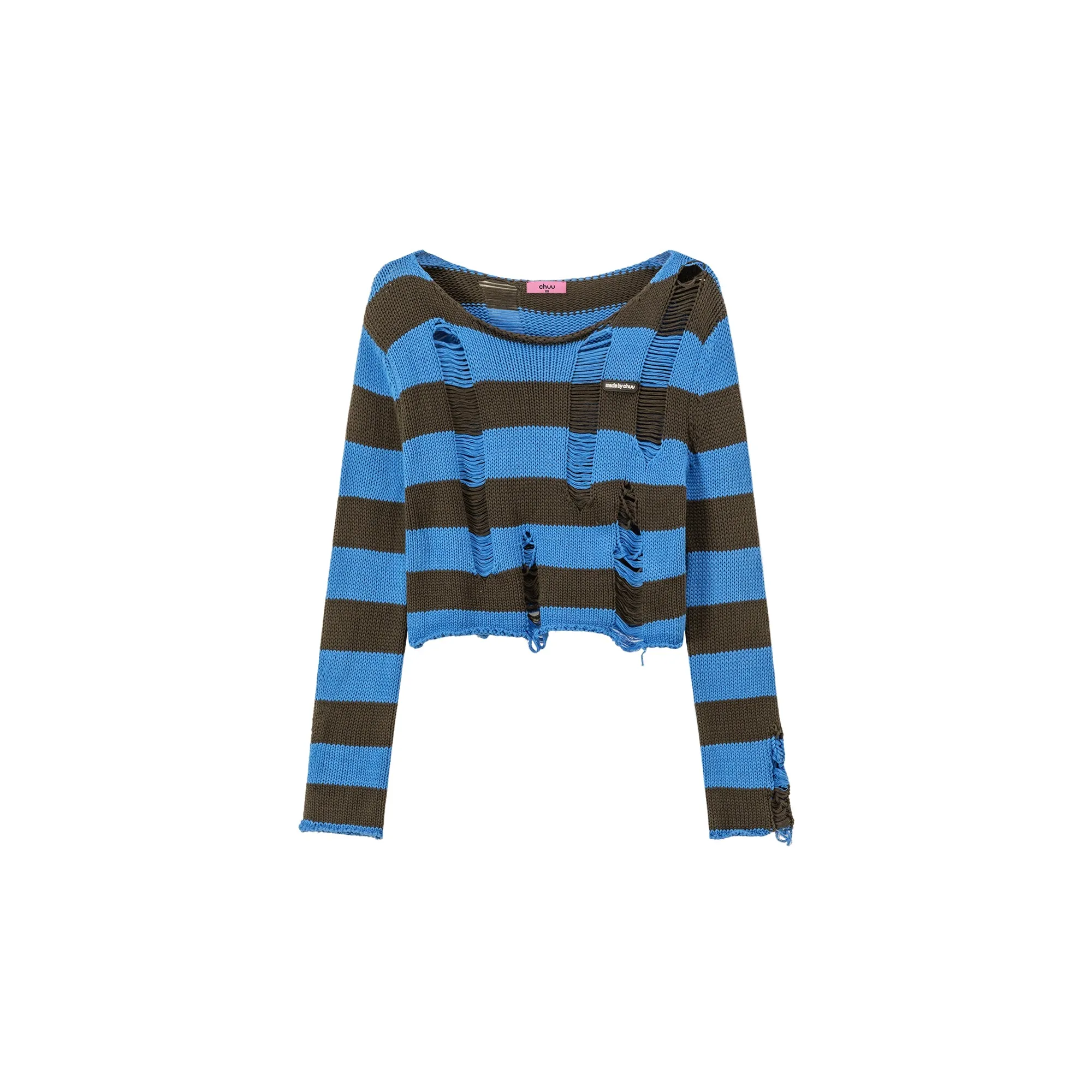 Distressed Stripe Crop Knit Top