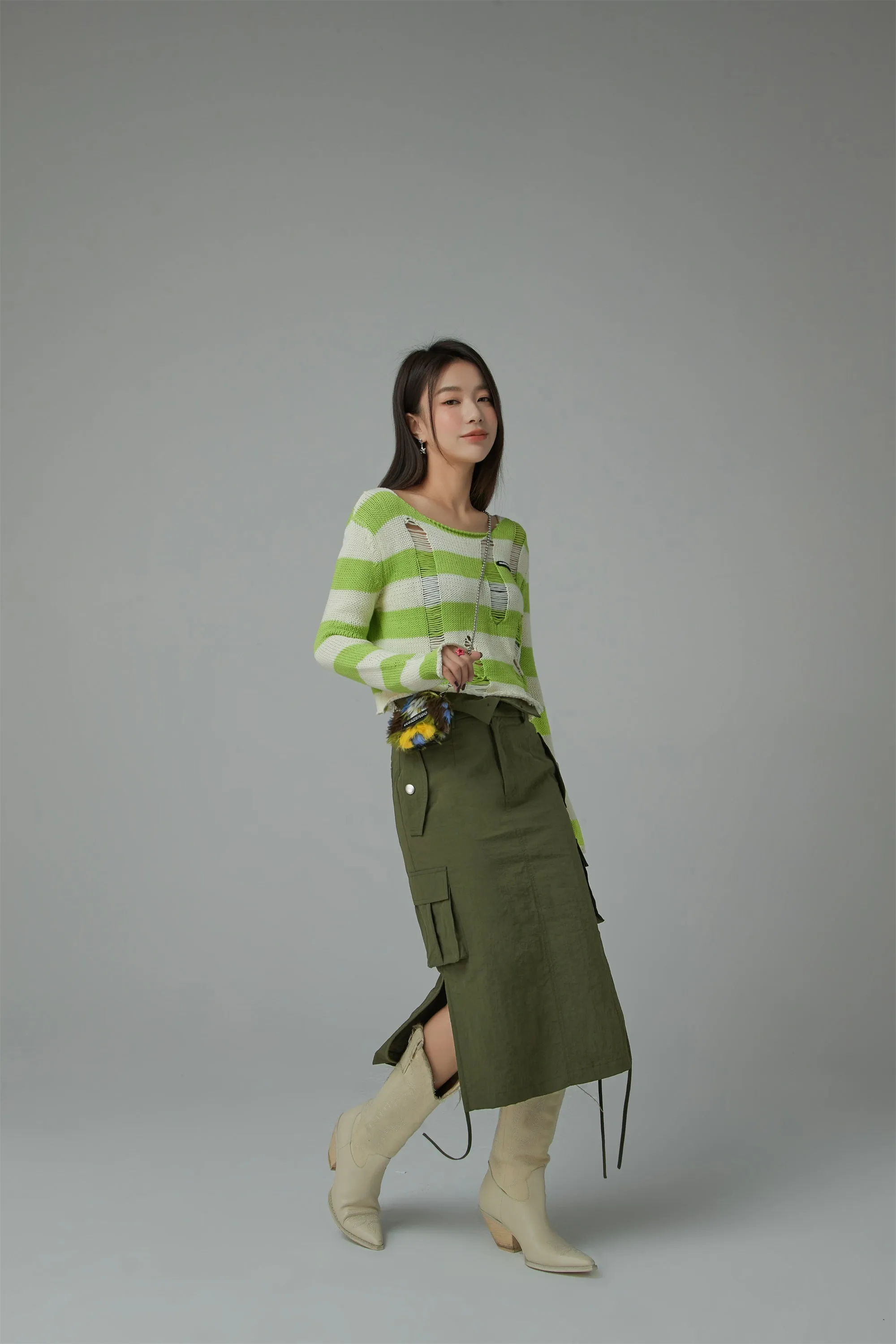 Distressed Stripe Crop Knit Top