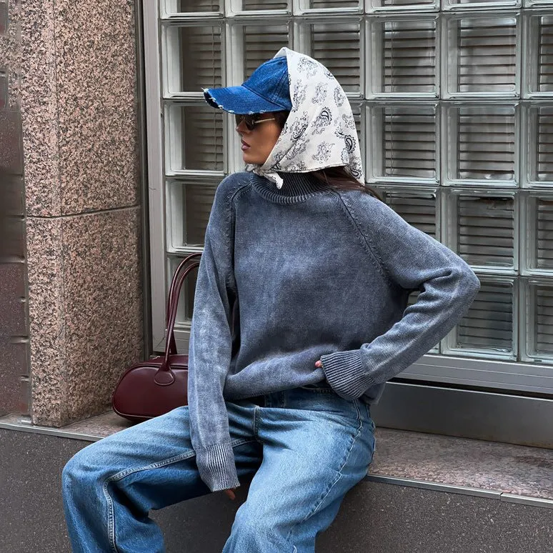 Distressed Turtleneck Pullover Sweater