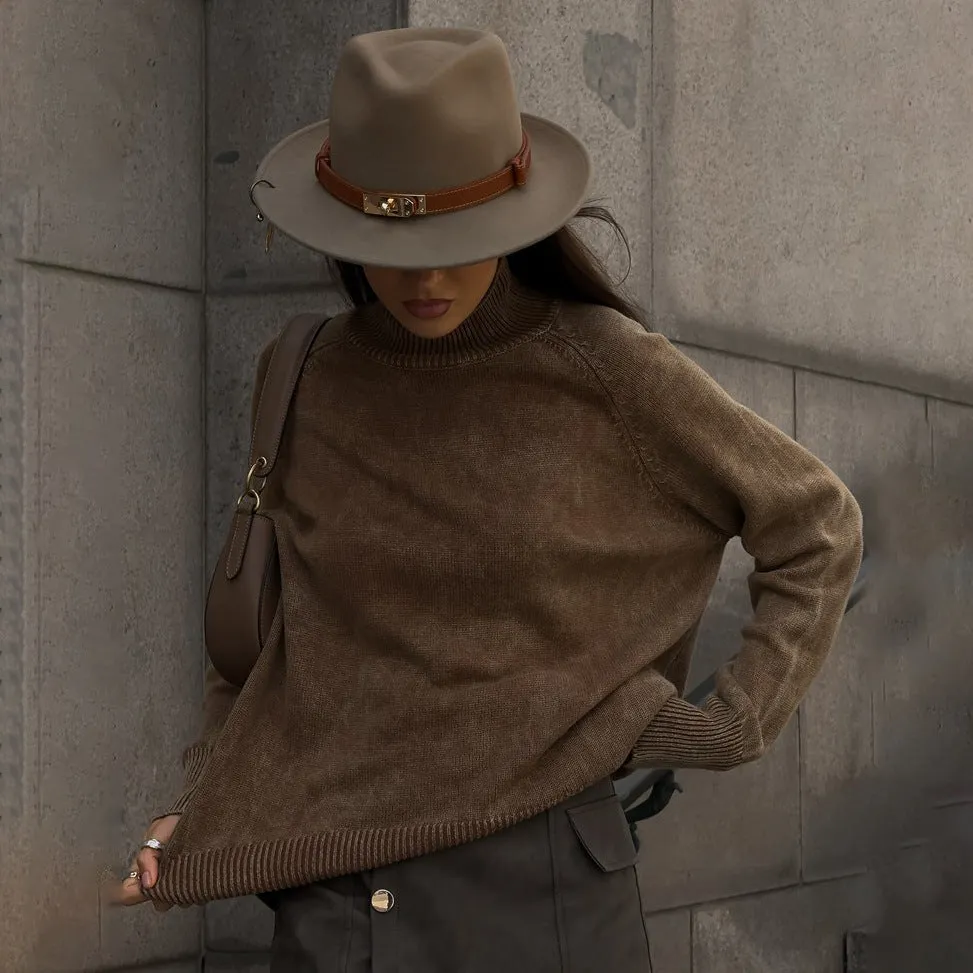 Distressed Turtleneck Pullover Sweater