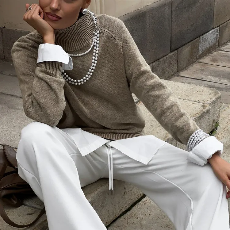 Distressed Turtleneck Pullover Sweater