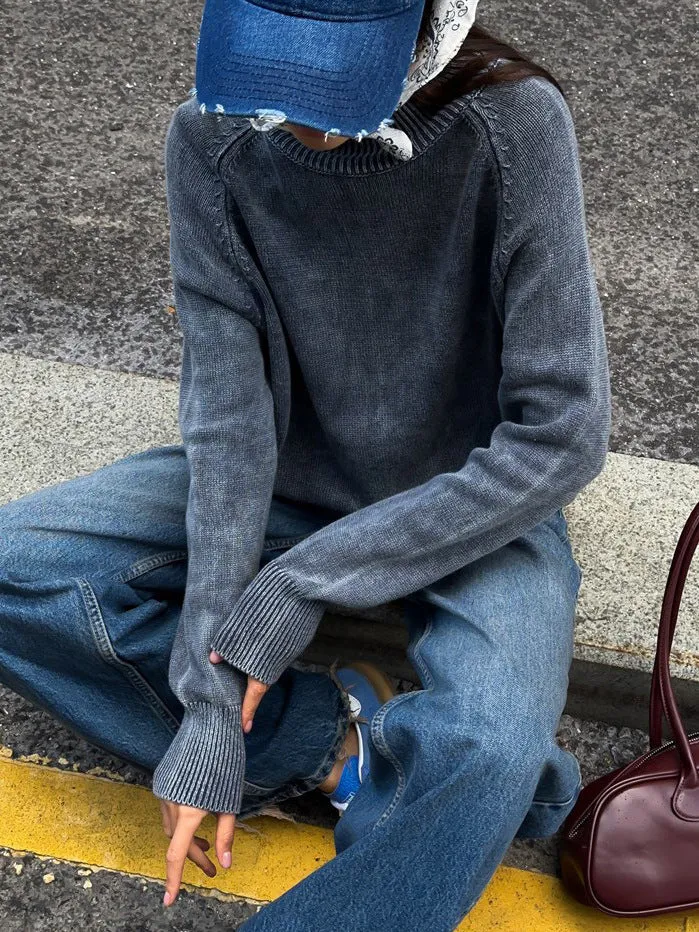 Distressed Turtleneck Pullover Sweater