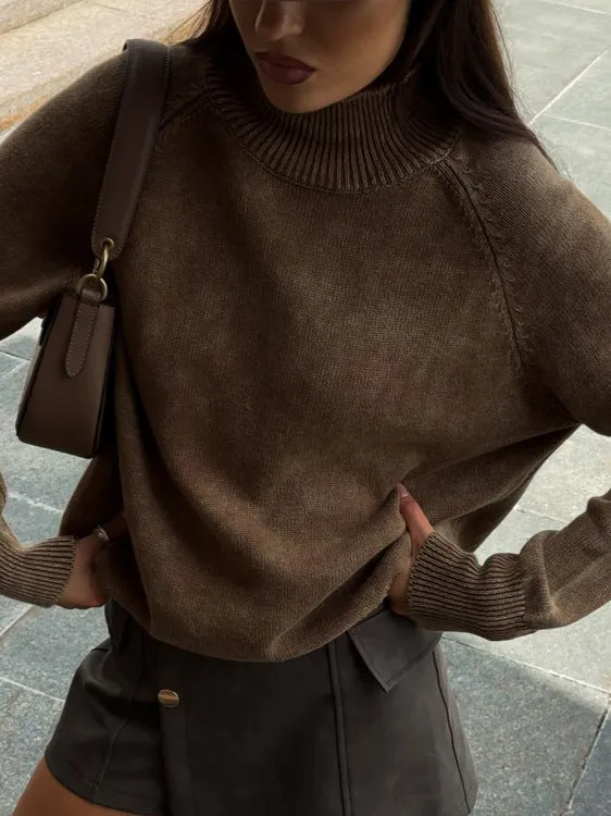 Distressed Turtleneck Pullover Sweater