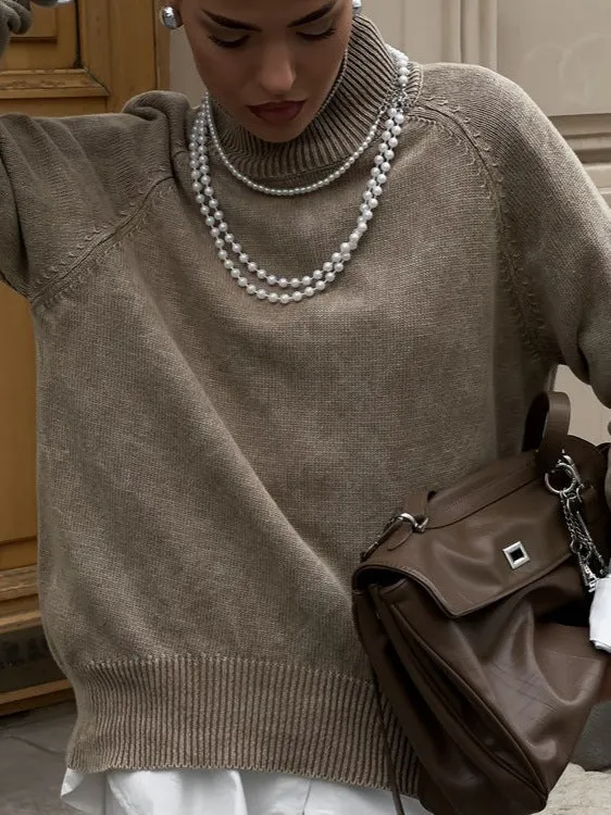 Distressed Turtleneck Pullover Sweater
