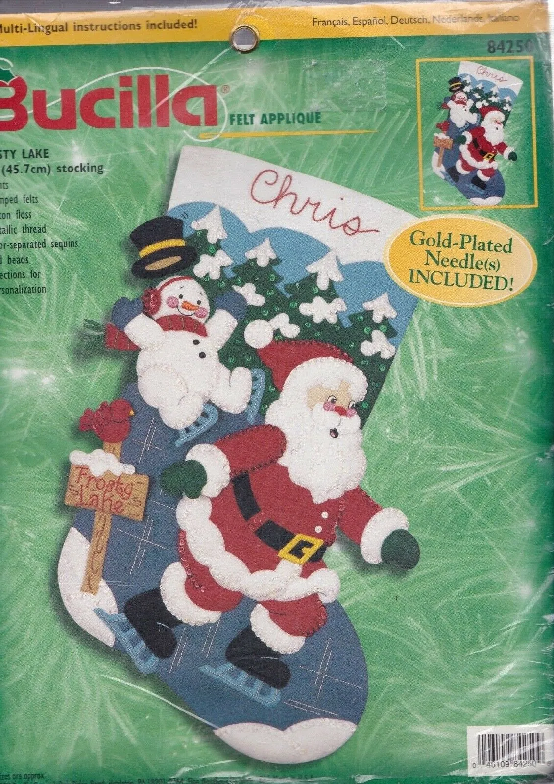 DIY Bucilla Frosty Lake Skating Santa Christmas Felt Stocking Kit