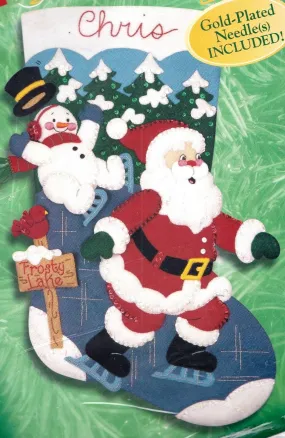 DIY Bucilla Frosty Lake Skating Santa Christmas Felt Stocking Kit