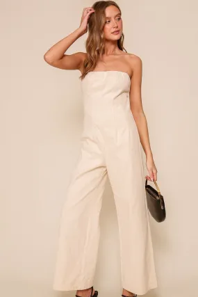 Ecru Strapless Wide Leg Jumpsuit