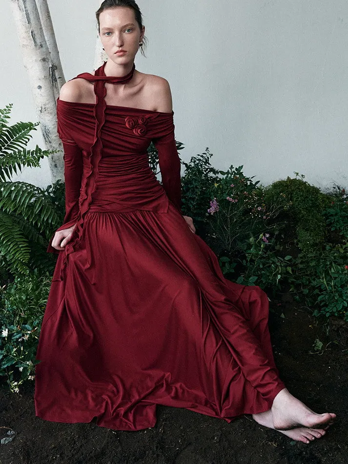 Elegant Classy Chic Drape Flare A-Line Vivid Long Knit-Skirt