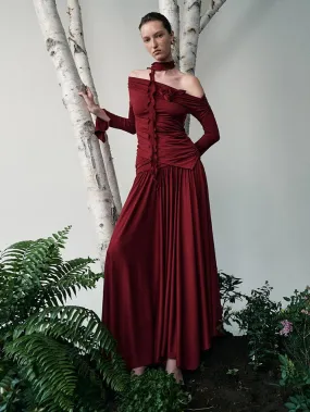 Elegant Classy Chic Drape Flare A-Line Vivid Long Knit-Skirt