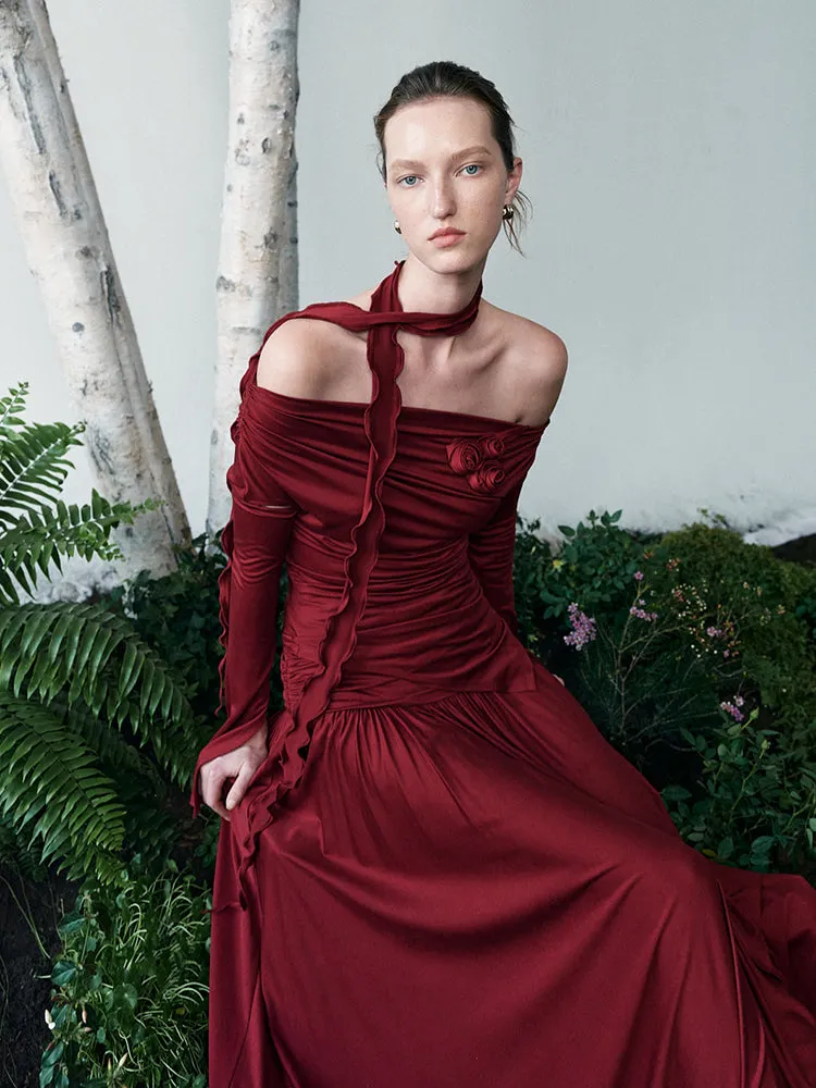 Elegant Classy Chic Drape Flare A-Line Vivid Long Knit-Skirt