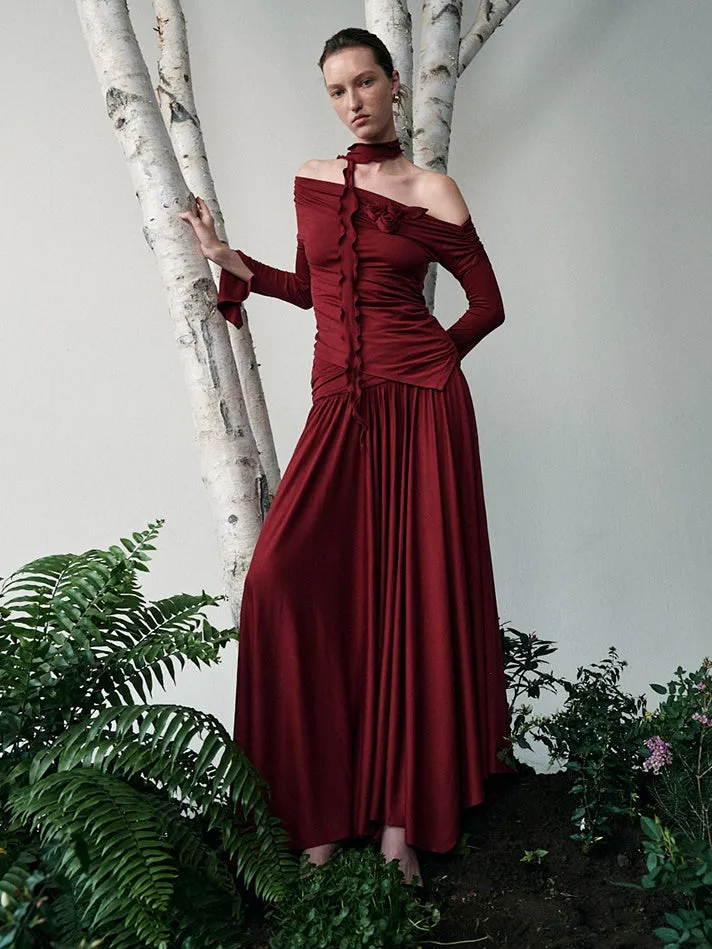 Elegant Classy Chic Drape Flare A-Line Vivid Long Knit-Skirt