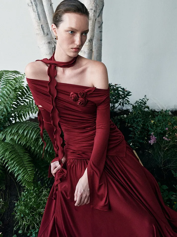 Elegant Classy Chic Drape Flare A-Line Vivid Long Knit-Skirt