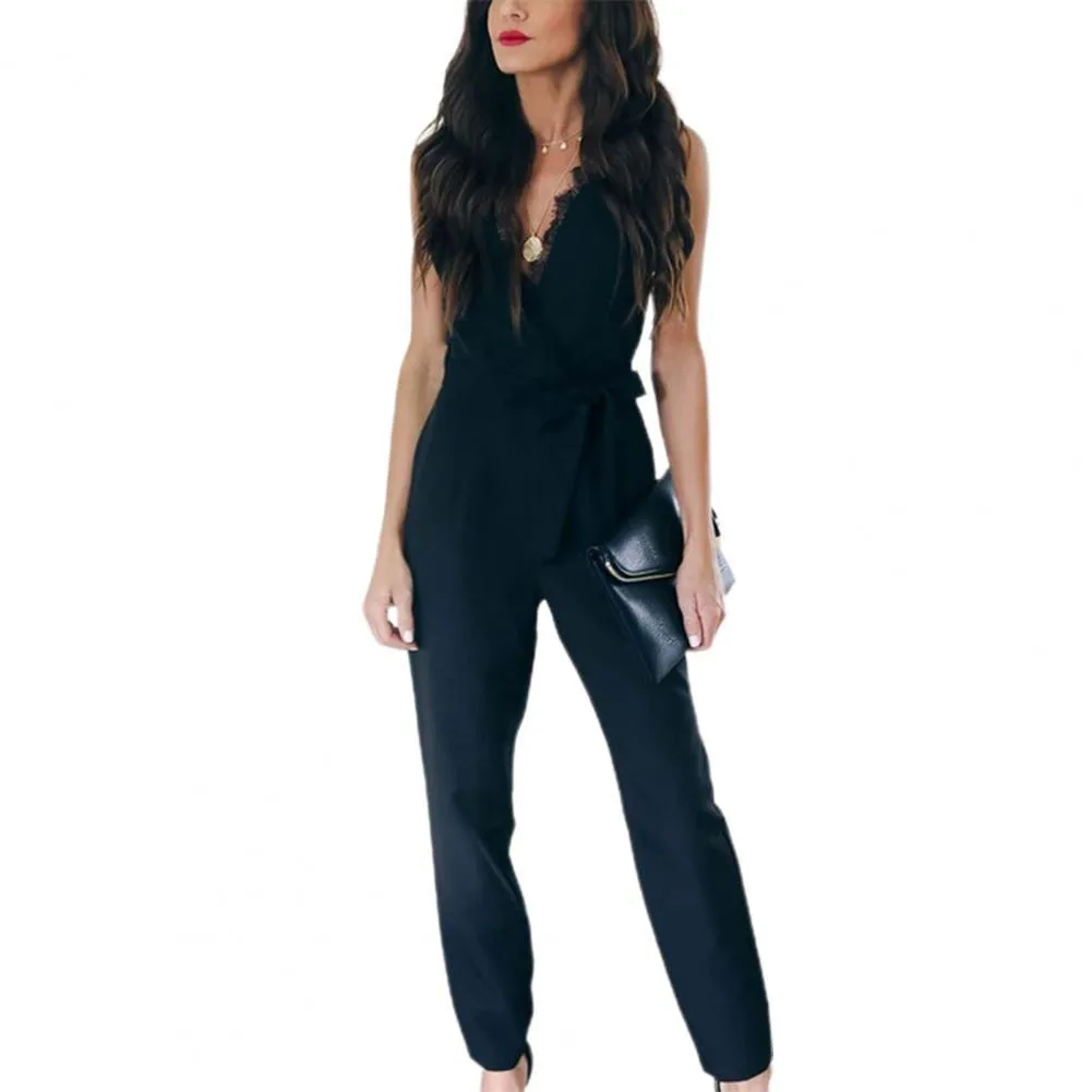 elegant high quality best-selling lace pocket joker plover jumpsuit