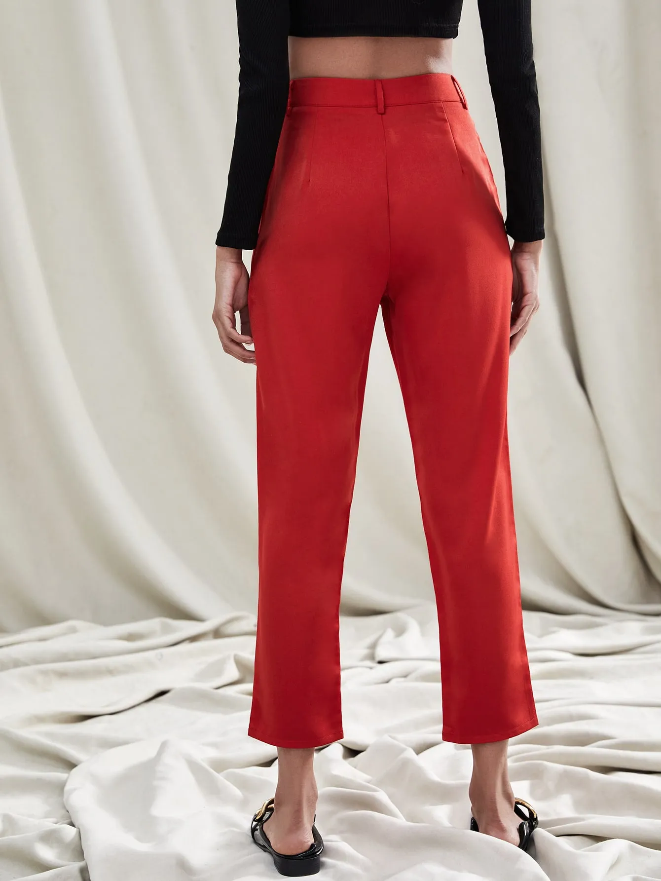 Elegant Plain Zipper Natural Cropped Women Pants