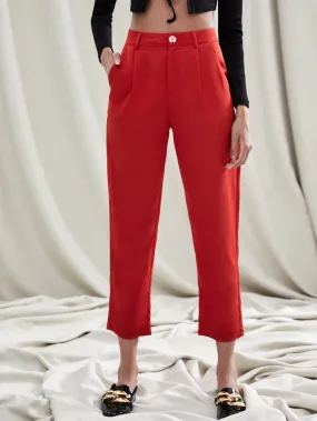 Elegant Plain Zipper Natural Cropped Women Pants
