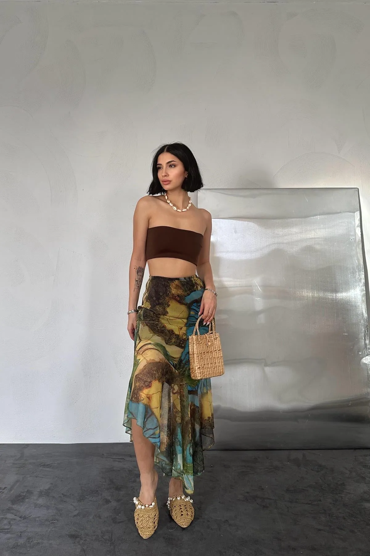 ELS Printed Elastic Waist Skirt - Colorful - Jette
