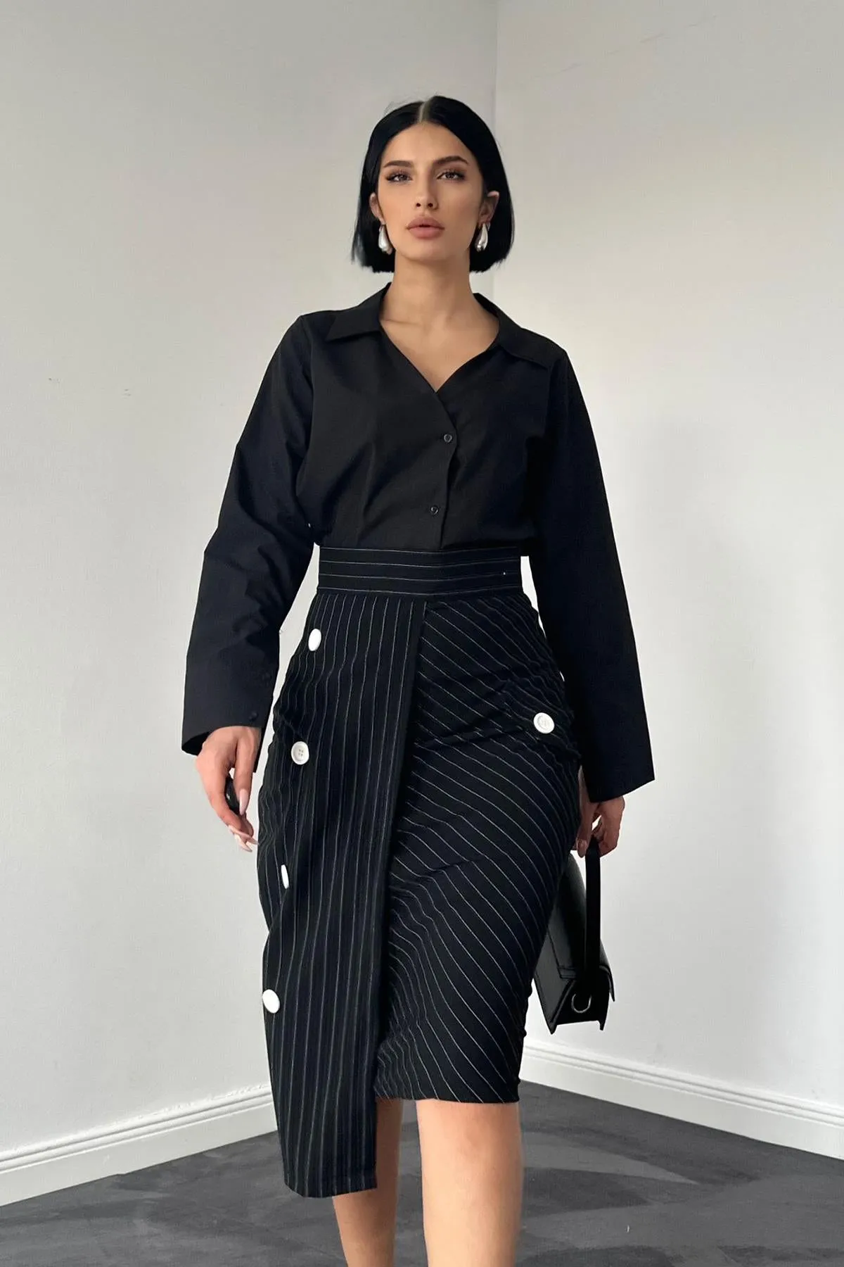 ELS Striped Polyviscose Skirt - Black - Kentwood