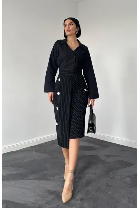 ELS Striped Polyviscose Skirt - Black - Kentwood