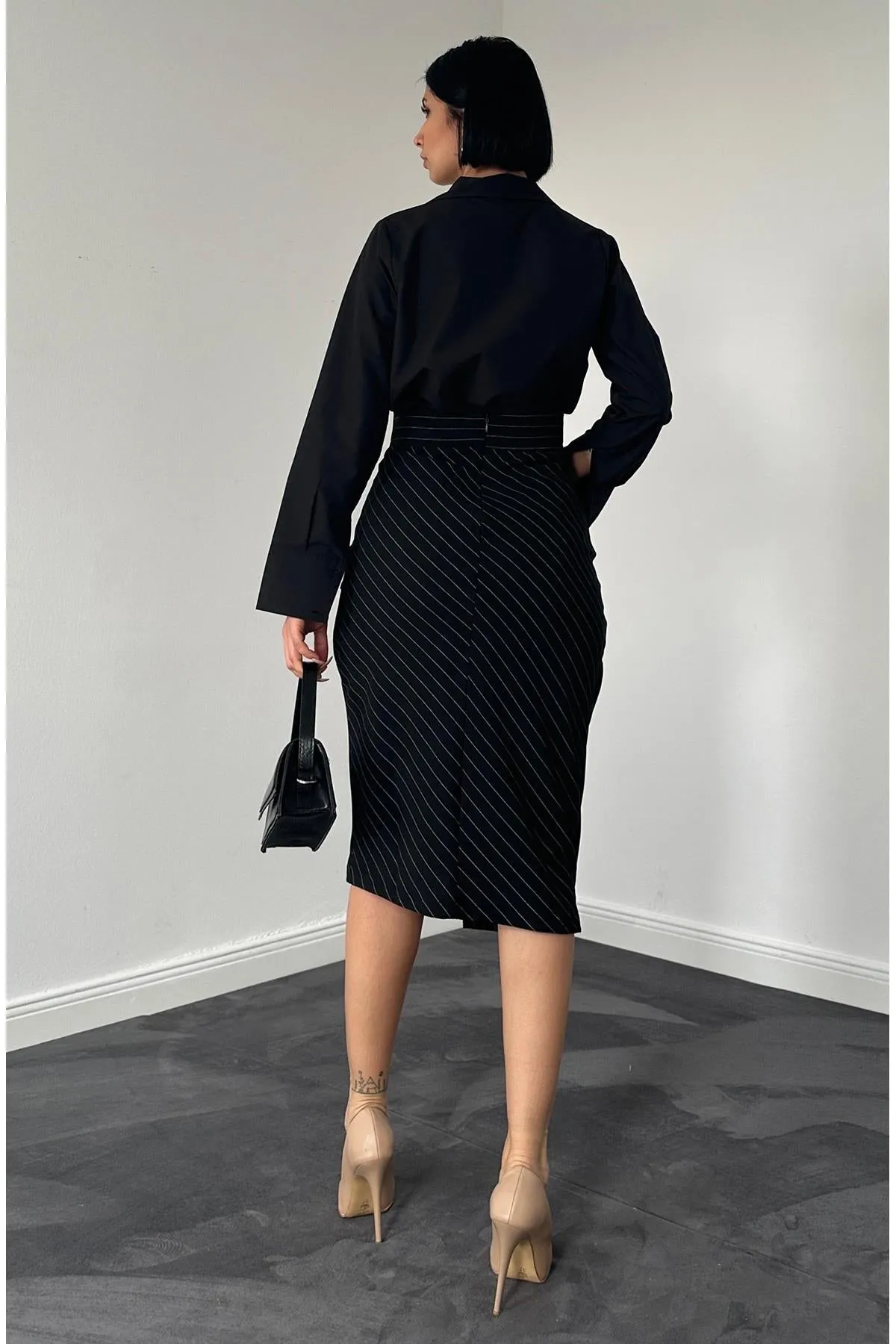 ELS Striped Polyviscose Skirt - Black - Kentwood