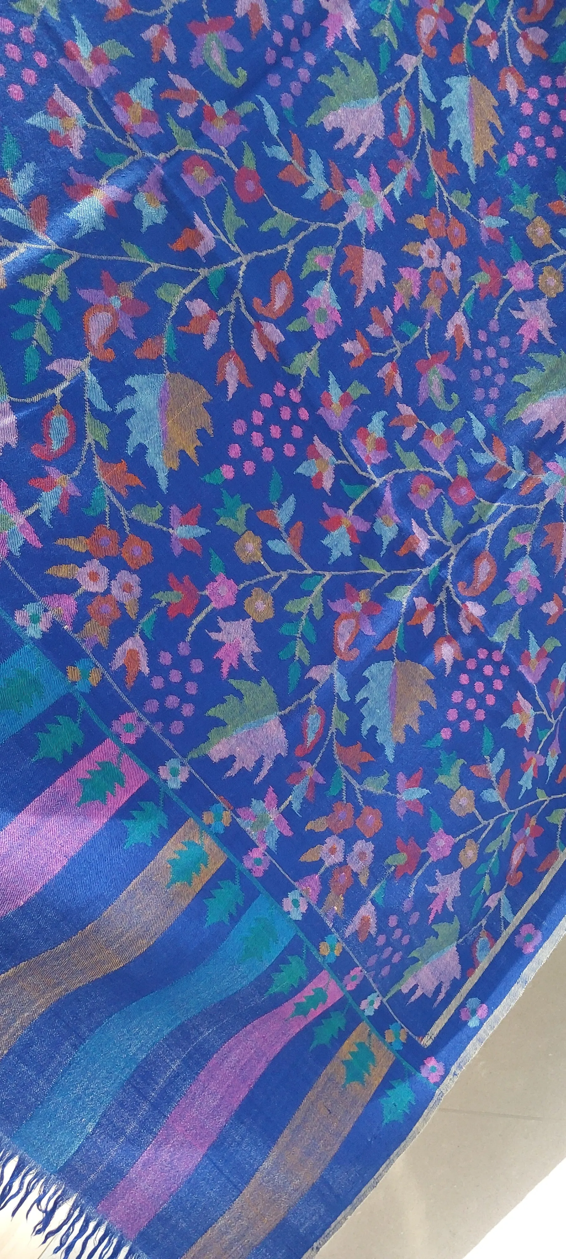 Emaan Cobalt Blue Kashmiri Kani Pashmina Shawl