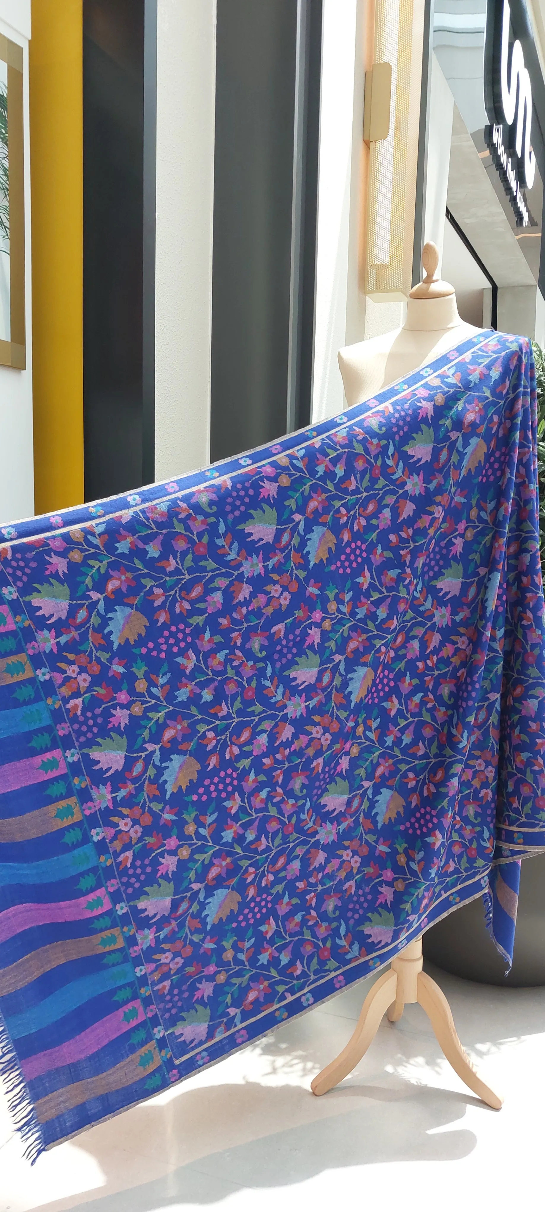 Emaan Cobalt Blue Kashmiri Kani Pashmina Shawl