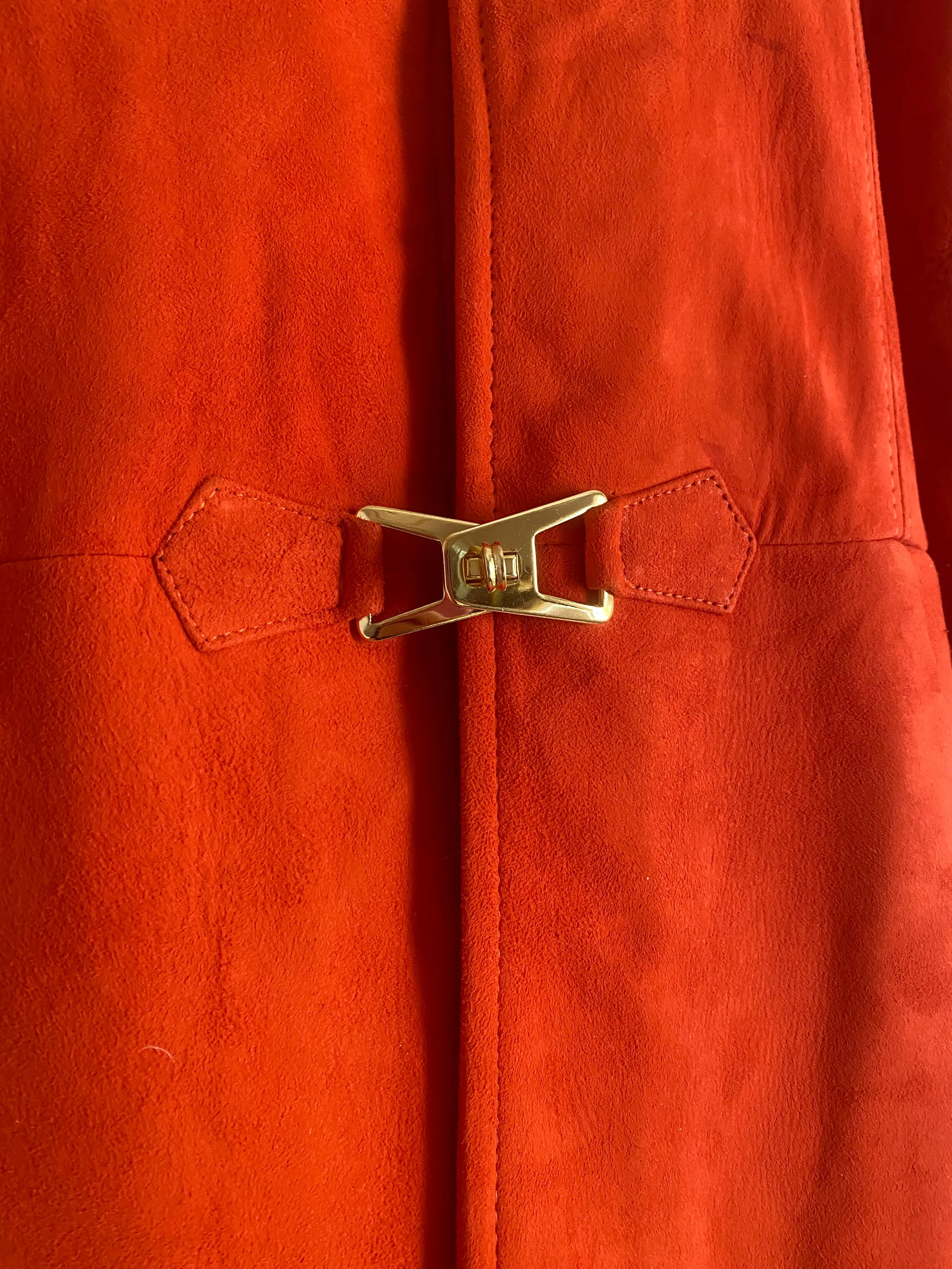 Fabulous 1960's Tangerine Orange Suede Vest With Brass Hardware / Medium