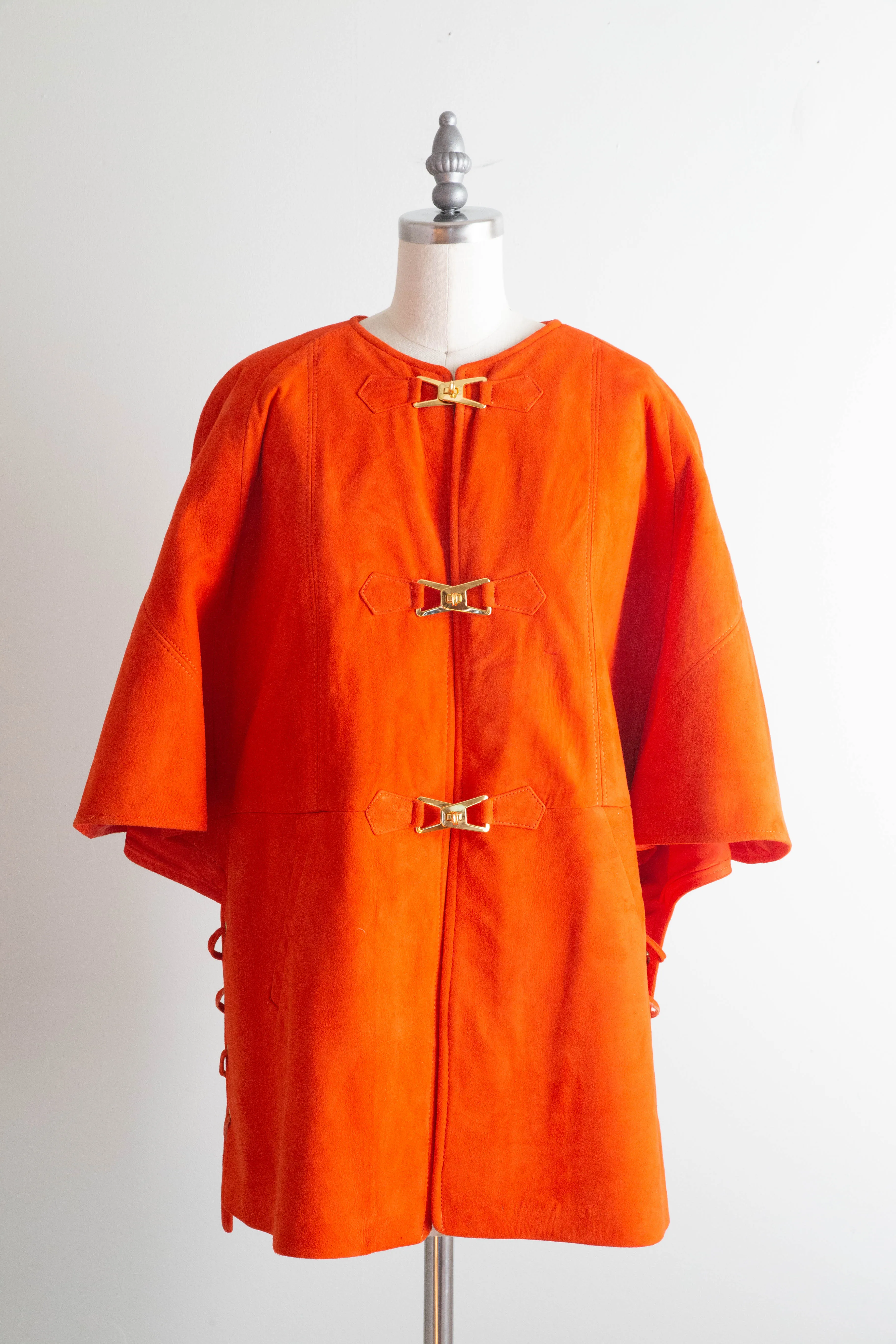Fabulous 1960's Tangerine Orange Suede Vest With Brass Hardware / Medium