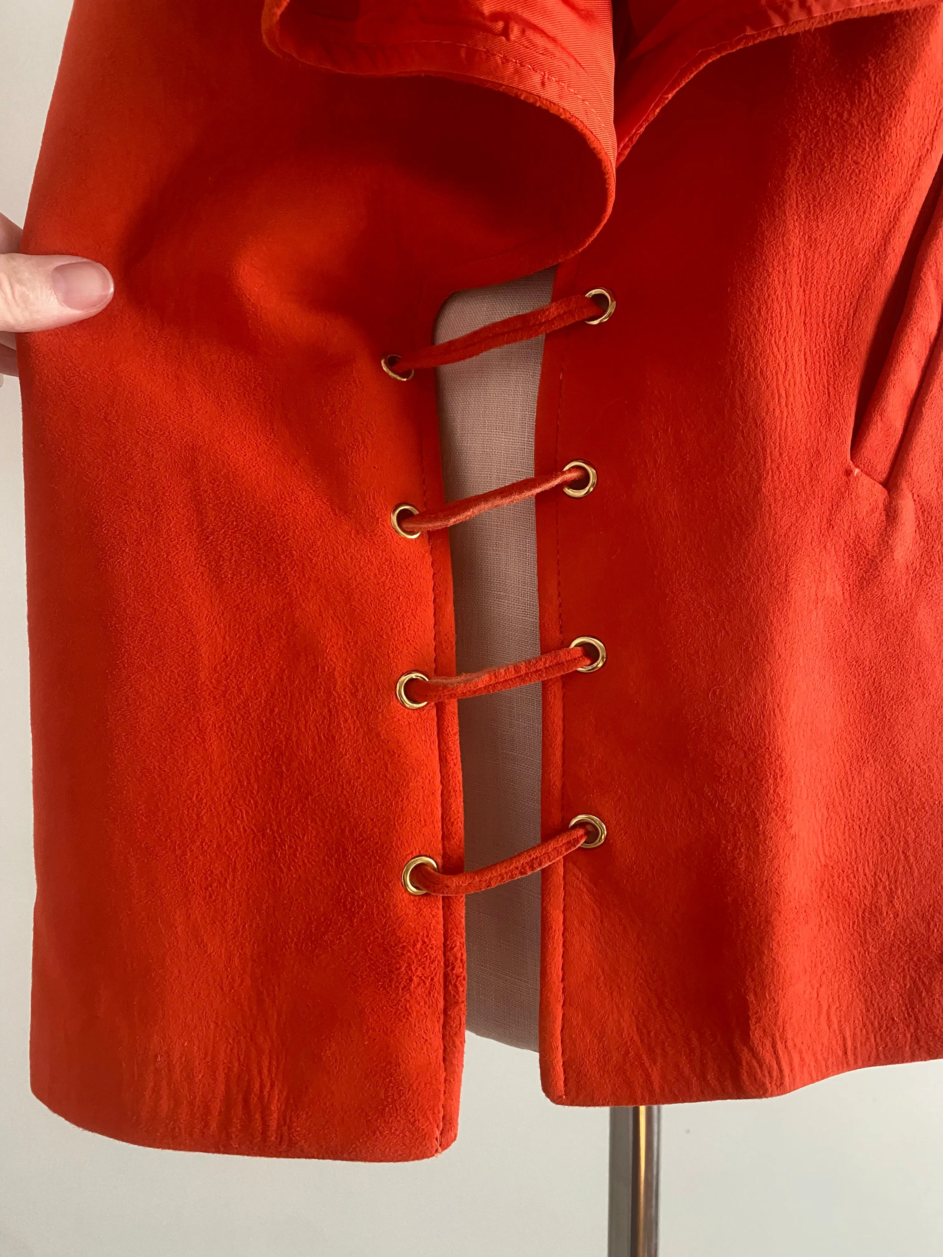 Fabulous 1960's Tangerine Orange Suede Vest With Brass Hardware / Medium