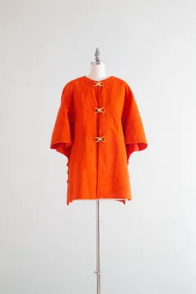 Fabulous 1960's Tangerine Orange Suede Vest With Brass Hardware / Medium