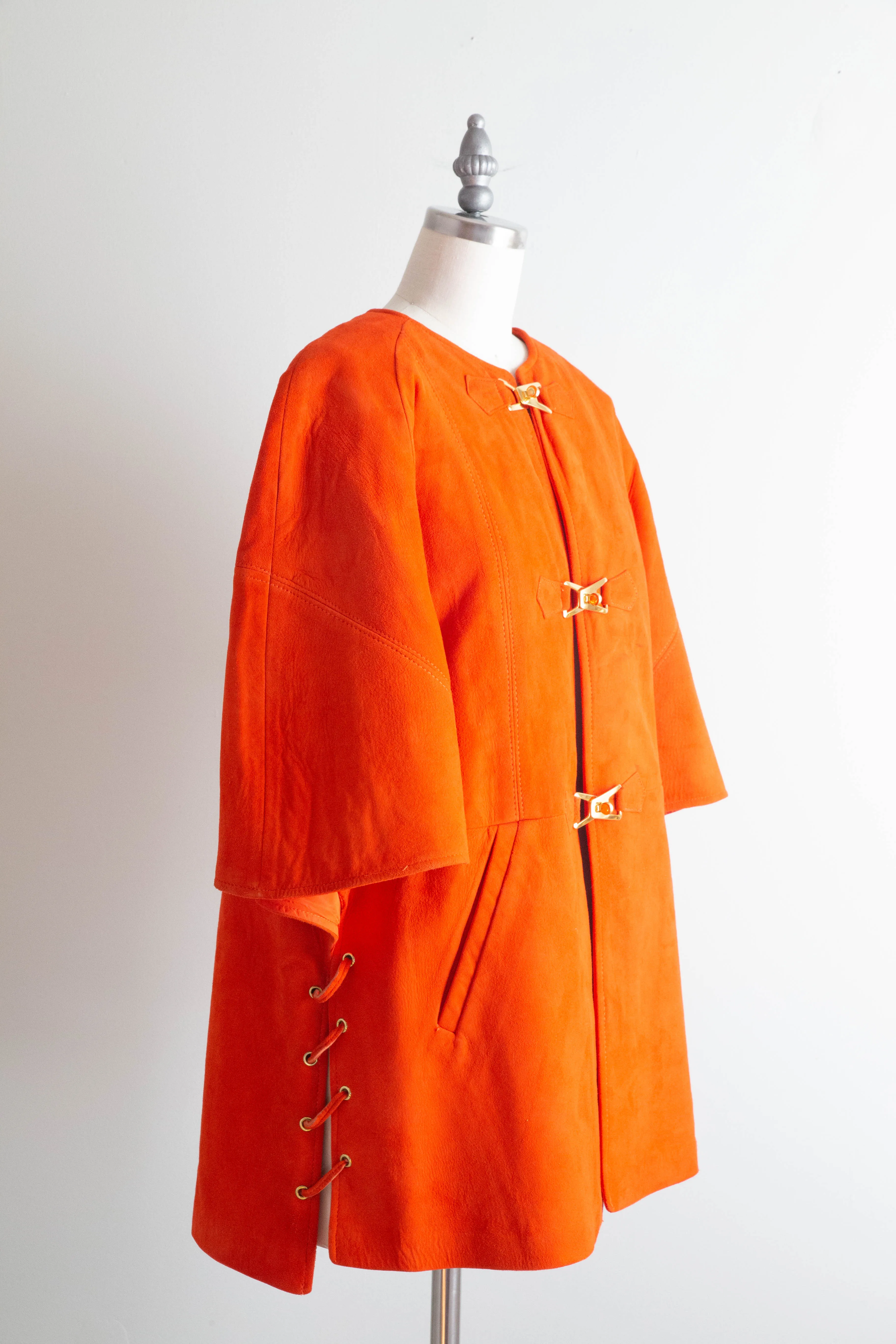 Fabulous 1960's Tangerine Orange Suede Vest With Brass Hardware / Medium