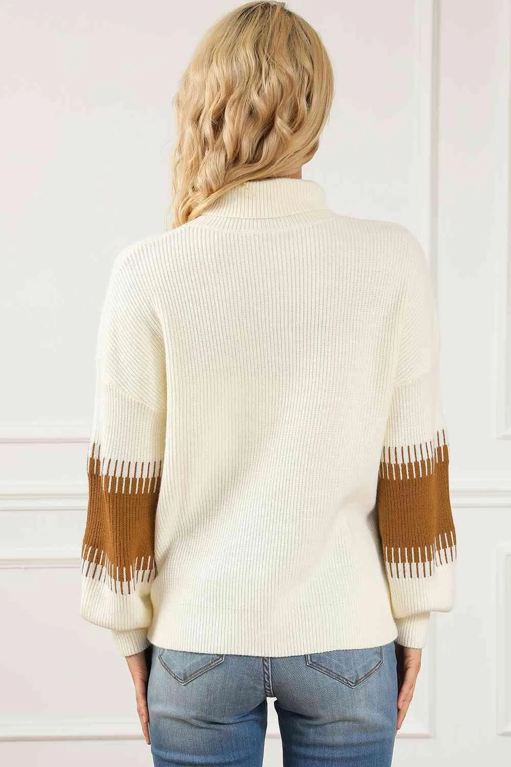 Fall Style Color Block Turtleneck Sweater
