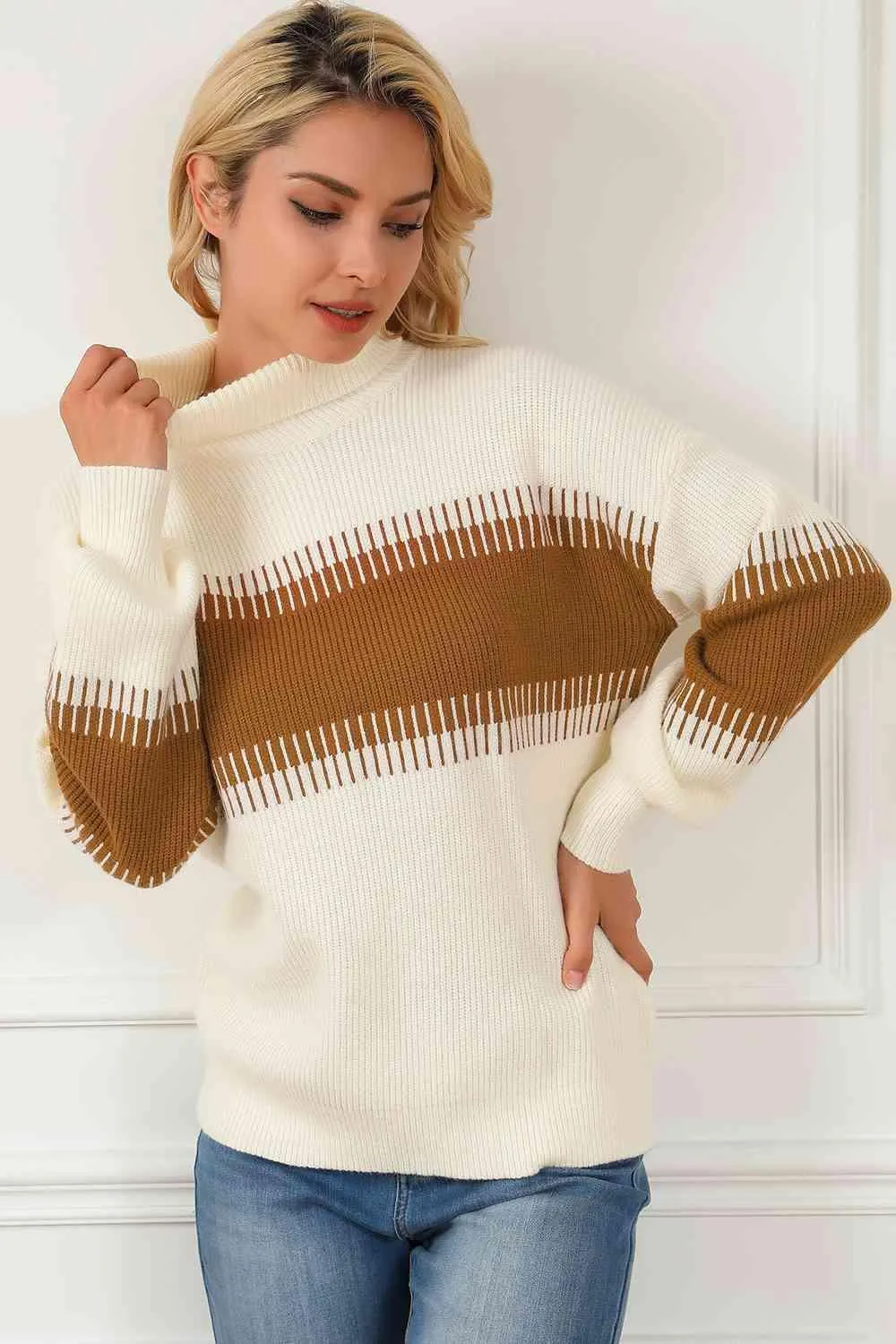 Fall Style Color Block Turtleneck Sweater